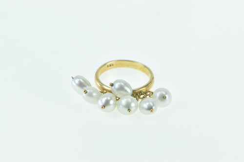 18K Pearl Fringe Cluster Tassel Statement Band Ring Yellow Gold