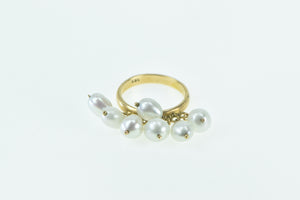 18K Pearl Fringe Cluster Tassel Statement Band Ring Yellow Gold