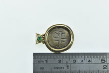 Load image into Gallery viewer, 18K Spanish Shipwreck Coin Emerald Accent Pendant Yellow Gold