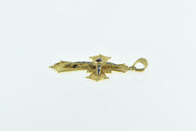 Load image into Gallery viewer, 18K Oval Garnet Enamel Filigree Cross Christian Pendant Yellow Gold