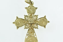 Load image into Gallery viewer, 18K Oval Garnet Enamel Filigree Cross Christian Pendant Yellow Gold