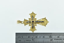 Load image into Gallery viewer, 18K Oval Garnet Enamel Filigree Cross Christian Pendant Yellow Gold