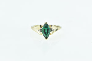 10K Marquise Syn. Emerald Diamond Vintage Ring Yellow Gold