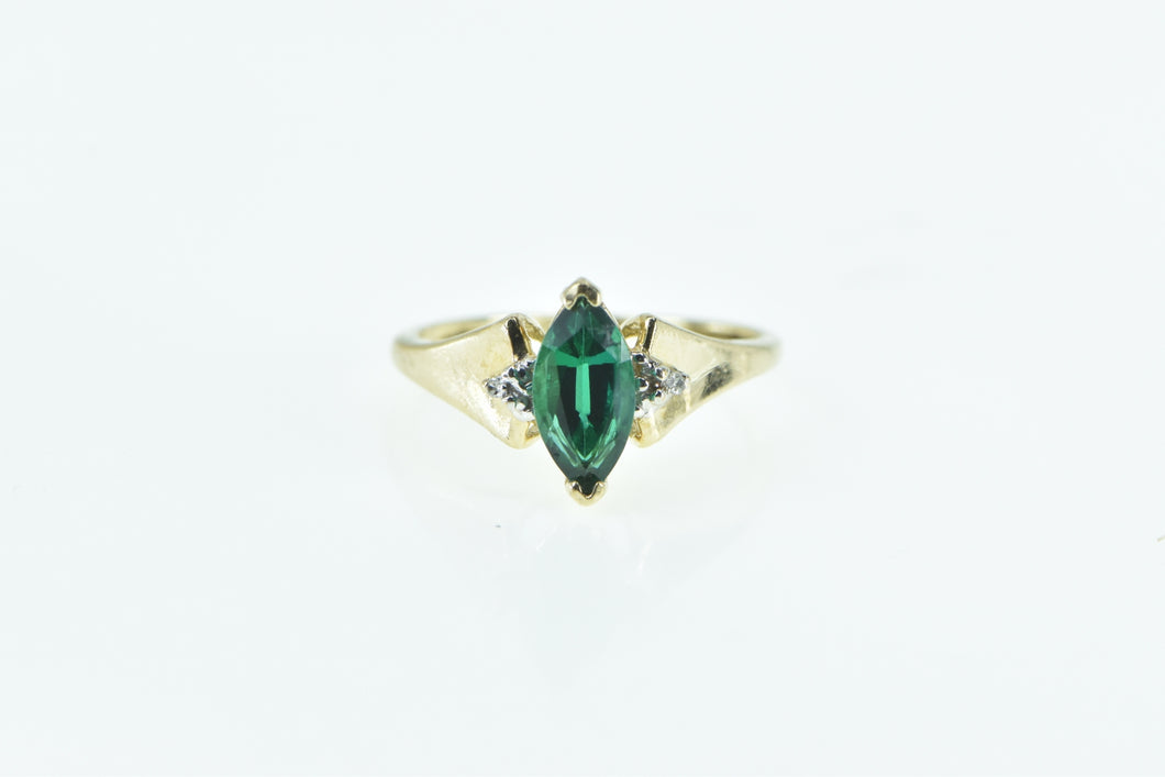 10K Marquise Syn. Emerald Diamond Vintage Ring Yellow Gold