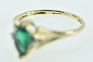 10K Marquise Syn. Emerald Diamond Vintage Ring Yellow Gold