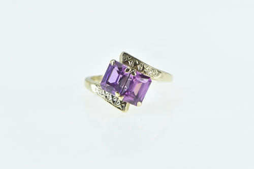 10K Vintage Emerald Cut Amethyst Bypass Fashion Ring Yellow Gold