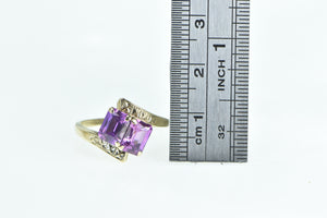 10K Vintage Emerald Cut Amethyst Bypass Fashion Ring Yellow Gold