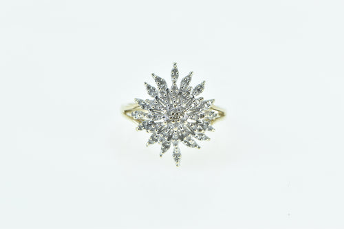 10K Vintage Diamond Star Snow Flake Cluster Fashion Ring Yellow Gold