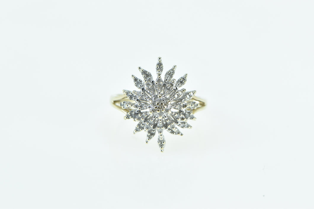 10K Vintage Diamond Star Snow Flake Cluster Fashion Ring Yellow Gold