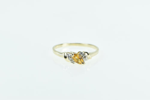 10K Marquise Citrine Diamond Vintage Statement Ring Yellow Gold