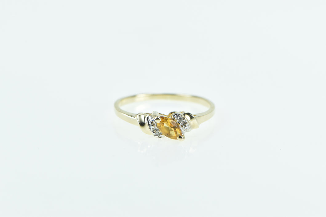 10K Marquise Citrine Diamond Vintage Statement Ring Yellow Gold