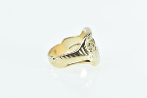 10K 0.14 Ct Diamond Monogram Textured Scroll Signet Ring Yellow Gold