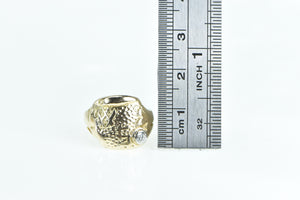 10K 0.14 Ct Diamond Monogram Textured Scroll Signet Ring Yellow Gold