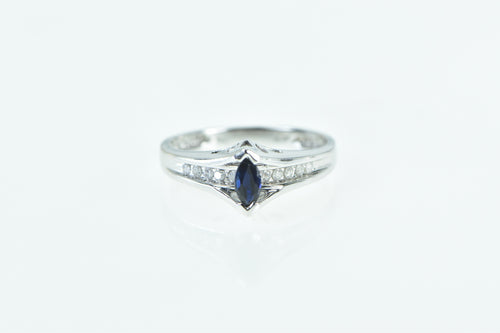 10K Marquise Sapphire Diamond Engagement Ring White Gold