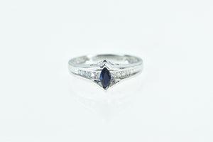 10K Marquise Sapphire Diamond Engagement Ring White Gold