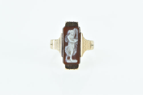 10K Vintage Carved Carnelian Cameo Lady in a Dress Ring Yellow Gold