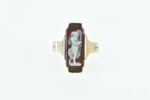 10K Vintage Carved Carnelian Cameo Lady in a Dress Ring Yellow Gold