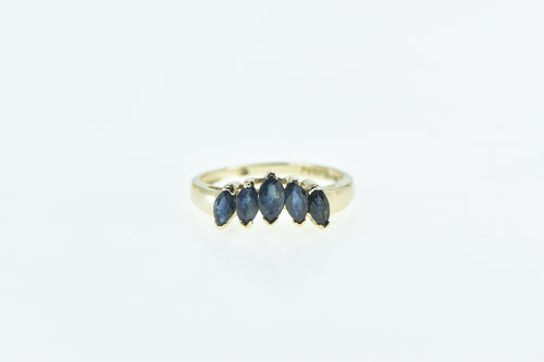 10K Marquise Sapphire Chevron Wedding Band Ring Yellow Gold