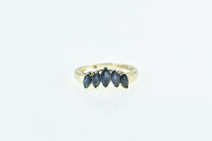 10K Marquise Sapphire Chevron Wedding Band Ring Yellow Gold