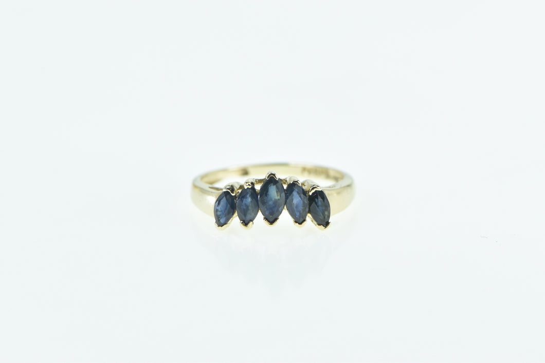 10K Marquise Sapphire Chevron Wedding Band Ring Yellow Gold