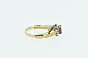 10K Marquise Syn. Ruby Diamond Halo Vintage Ring Yellow Gold