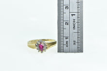 Load image into Gallery viewer, 10K Marquise Syn. Ruby Diamond Halo Vintage Ring Yellow Gold