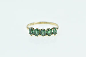 10K Victorian Oval Emerald Five Stone Band Ring Yellow Gold