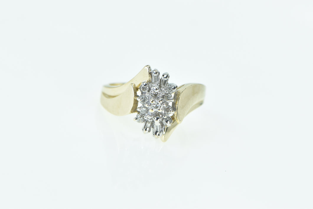 10K Vintage Diamond Cluster Bypass Statement Ring Yellow Gold