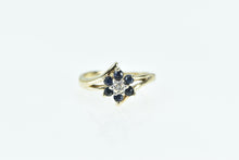 Load image into Gallery viewer, 10K Flower Sapphire Diamond Vintage Cluster Bypass Ring Yellow Gold