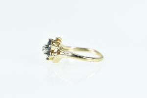 10K Flower Sapphire Diamond Vintage Cluster Bypass Ring Yellow Gold