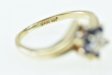 Load image into Gallery viewer, 10K Flower Sapphire Diamond Vintage Cluster Bypass Ring Yellow Gold