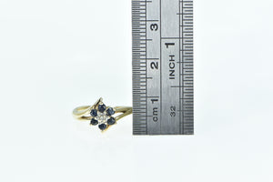 10K Flower Sapphire Diamond Vintage Cluster Bypass Ring Yellow Gold