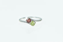 Load image into Gallery viewer, 10K Peridot Garnet Diamond Vintage Bypass Ring White Gold