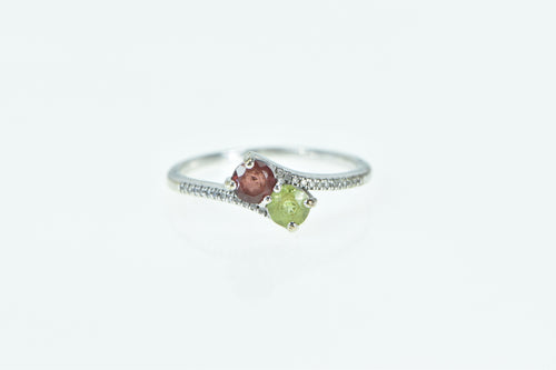 10K Peridot Garnet Diamond Vintage Bypass Ring White Gold