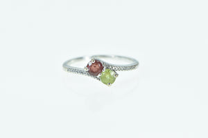 10K Peridot Garnet Diamond Vintage Bypass Ring White Gold