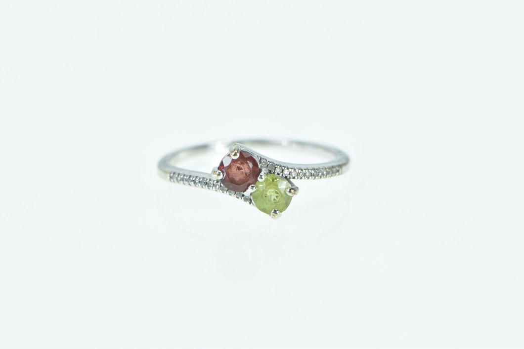 10K Peridot Garnet Diamond Vintage Bypass Ring White Gold