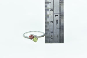 10K Peridot Garnet Diamond Vintage Bypass Ring White Gold