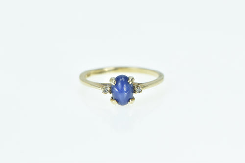 10K Vintage Oval Syn. Star Sapphire Diamond Ring Yellow Gold