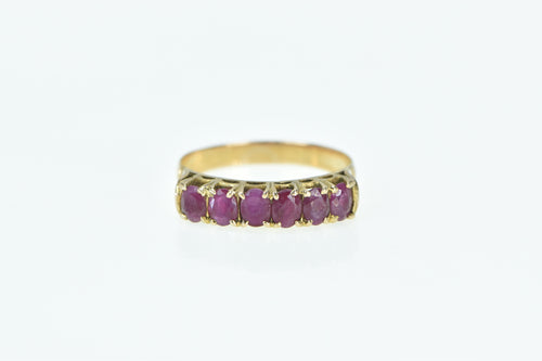 14K Vintage Natural Ruby Six Stone Fashion Band Ring Yellow Gold