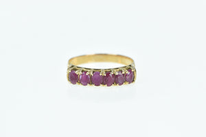 14K Vintage Natural Ruby Six Stone Fashion Band Ring Yellow Gold