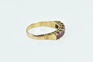 14K Vintage Natural Ruby Six Stone Fashion Band Ring Yellow Gold