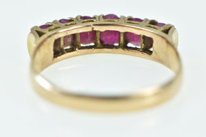 14K Vintage Natural Ruby Six Stone Fashion Band Ring Yellow Gold