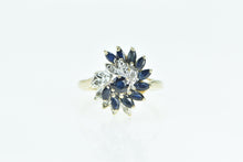 Load image into Gallery viewer, 10K Vintage Marquise Sapphire Diamond Swirl Ring Yellow Gold