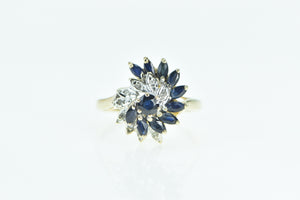 10K Vintage Marquise Sapphire Diamond Swirl Ring Yellow Gold