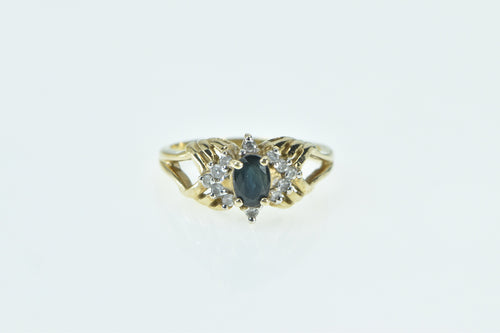 10K Oval Sapphire Diamond Cluster Engagement Ring Yellow Gold