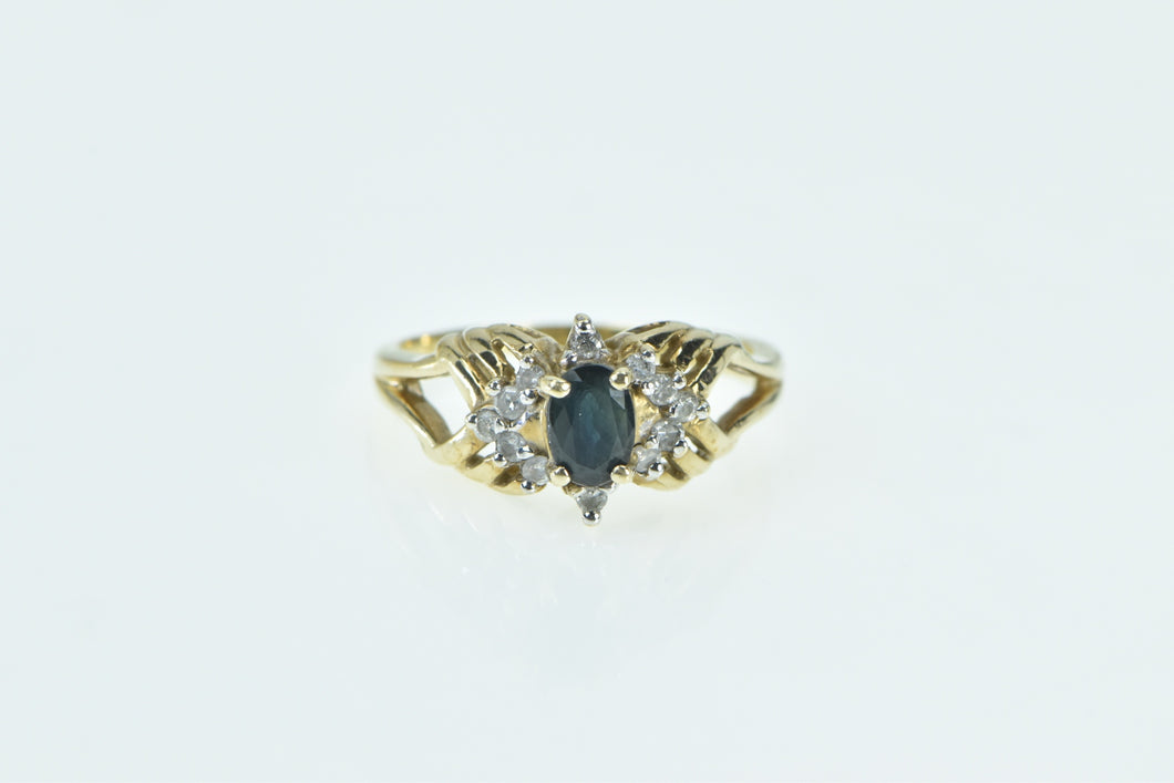 10K Oval Sapphire Diamond Cluster Engagement Ring Yellow Gold