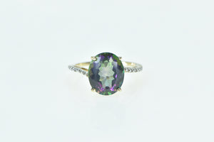 10K Oval Faceted Mystic Topaz Diamond Statement Ring Yellow Gold