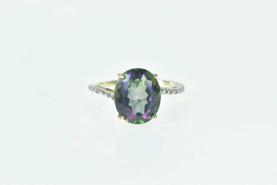 10K Oval Faceted Mystic Topaz Diamond Statement Ring Yellow Gold