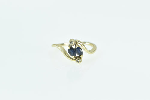 14K Marquise Sapphire Diamond Vintage Bypass Ring Yellow Gold