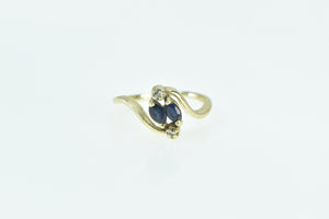 14K Marquise Sapphire Diamond Vintage Bypass Ring Yellow Gold